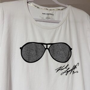 New Karl Lagerfeld White Tee with Sunglasses Graphic